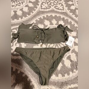 Olive Green Lace-Up Bikini Set